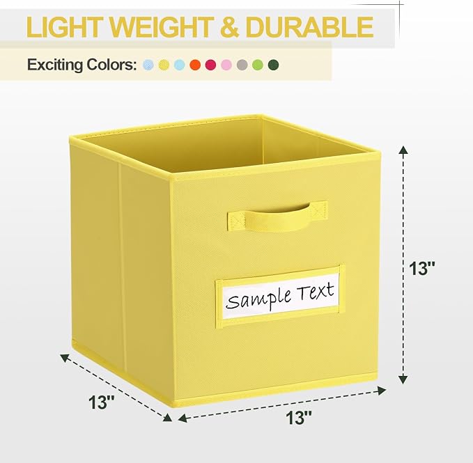 13x13 storage cube bins (Set of 10) Foldable Fabric storage cubes with 10 Labels Window Cards & a Pen,13 inch cube storage bins,Closet Organizers for Shelves,Cubby Organizer Boxes,Dark Yellow - Image 2