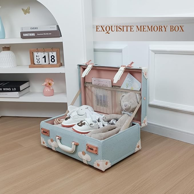 Unitravel Baby Keepsake Case, 18" Handmade Memory Storage Box, Newborn Keepsake Box, Vintage Suitcase for Baby Shower, Baptism, Naming Ceremony or Birthday (blue) - Image 3