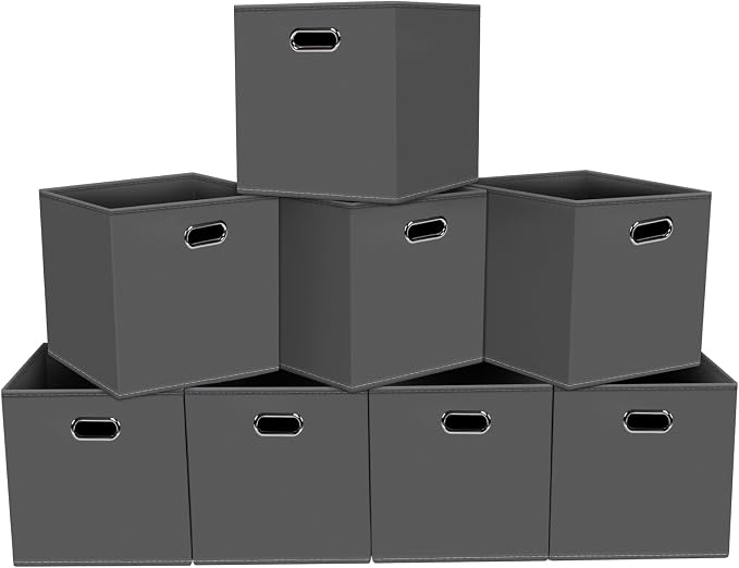 Fabric storage bins Cubes, Fabric Cube Organizer with Handle, Foldable Cube Bins for Cloth or Accessary Storage, 11x11x11, Set of 8, (Gray) by Yunkeeper
