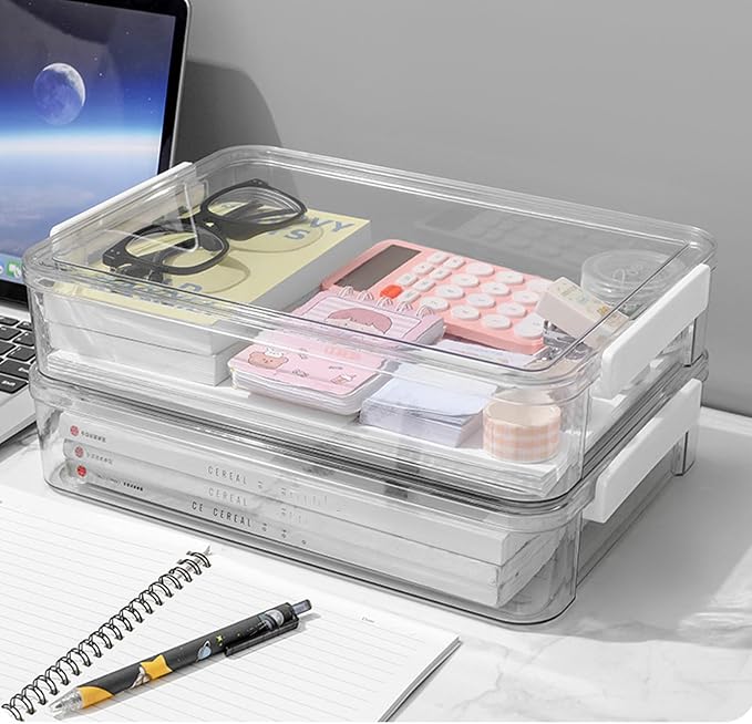 A4 Scrapbook Paper Storage, Photo Storage Box, Plastic File Box (4Pack, Large, White) - Image 4