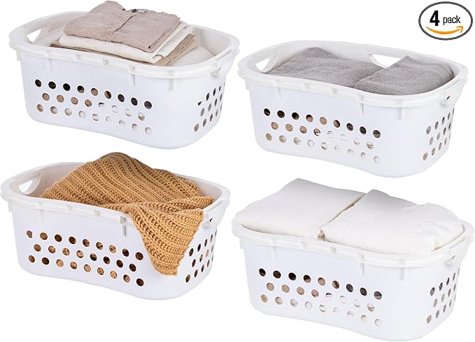 IRIS USA Laundry Basket, 51L Plastic Hip Hold Hamper, 4 Pack, 1.5 Bushel | Comfortable hip-hold handles and ventilated design make transporting clothes, towels, and linens easier. by IRISUSA