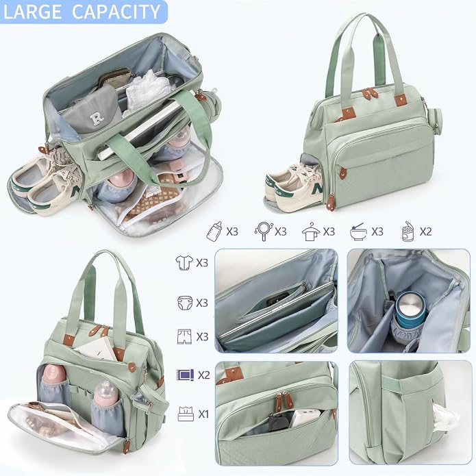 Diaper Bag with Changing Pad - Large Capacity Travel Diaper Bag Tote/Backpack for Mom and Dad - Image 3