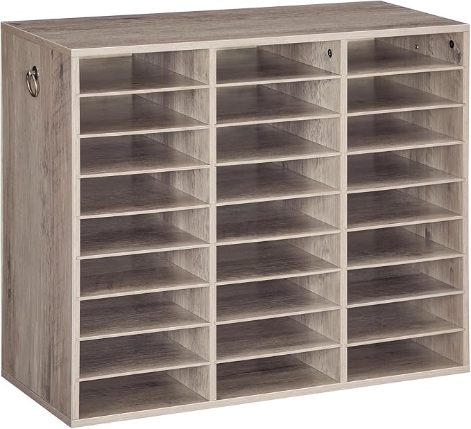 HOOBRO Literature Organizer, 27 Compartments Wooden Mail Organizer, Countertop Literature Sorter with Adjustable Shelves for Home, Office, School, Student Mailbox for Classroom, Greige BG27WF01 by HOOBRO