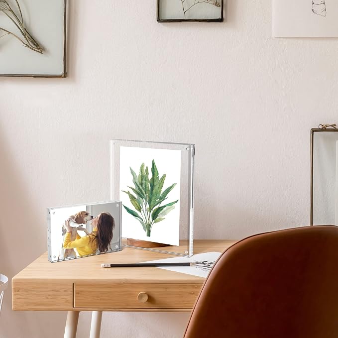 Syntrific 5x7 Acrylic Photo Frame 5Pack Premium Acrylic Photo Frame Magnetic Picture Frames Clear | Clear Lucite Frames, Stand on Desk, Horizontal and Vertical, Frameless, Floating Effect Photo Display - Image 7