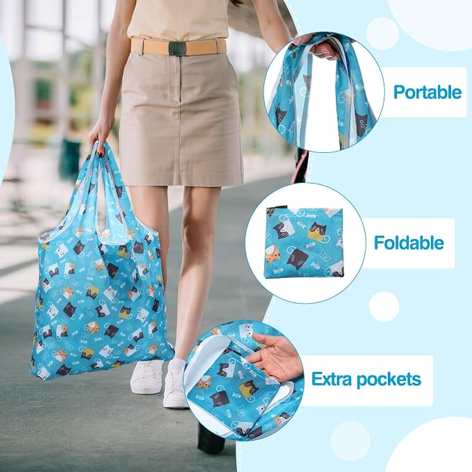Paterr 50 Pack Reusable Grocery Bags Foldable Shopping Tote | Washable Lightweight Bags Bulk with Handles for Women Summer Beach Travel Market Gift - Image 6