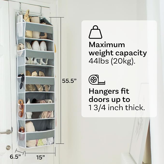 Ooh So Tidy 5-Tier Over Door Hanging Organizer, Grey | Holds 44 lb across 5 large & 10 mesh pockets, clear windows, fits doors 20 in wide or more, 15x55.5x6.5 in - Image 2