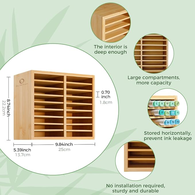 Ohuhu Bamboo Marker Organizer, Wooden Desktop Storage Holds 126 Markers | Markers Pens Pencils Art Brushes Stationary Organizer Pencil Holder with 18 Compartments for Classroom Office Decor Home - Image 2