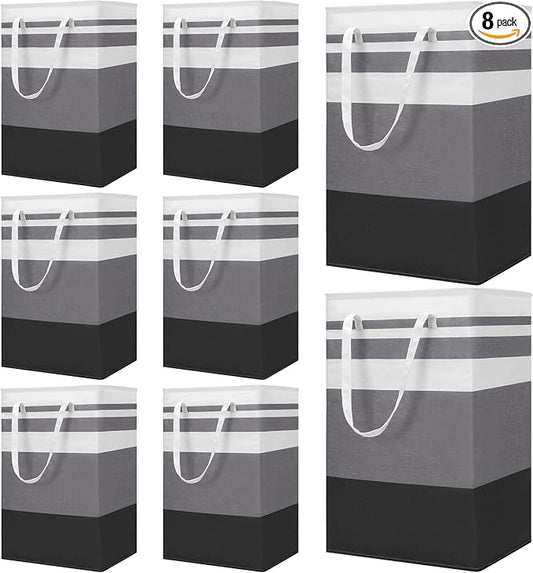 8 Pcs 75 L Large Laundry Basket Organizer bulk Collapsible Tall Waterproof Laundry Hamper Bag with Easy Carry Handles Freestanding Clothes Hamper Storage Basket for Toys Clothes Room, Gradient Grey by Zubebe