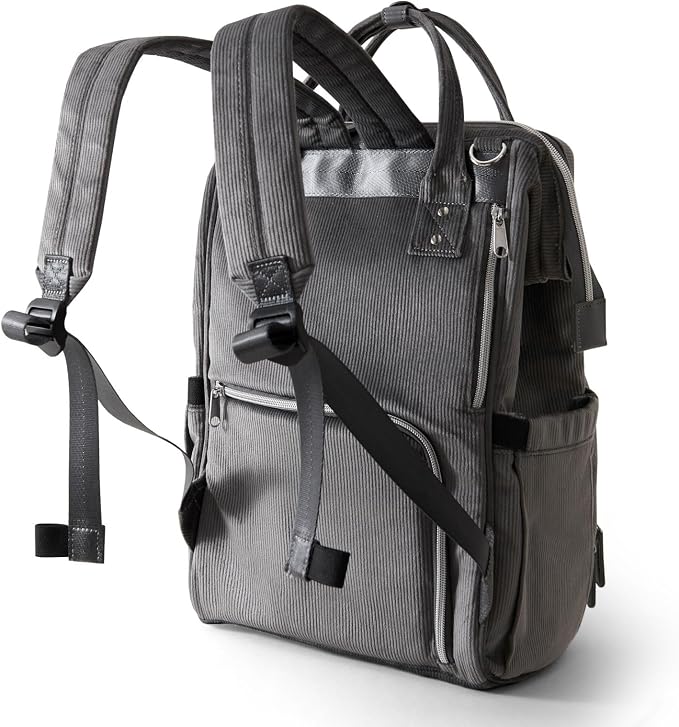 SUNVENO Velvet Stitching Diaper Bag Backpack Large Capacity Tote Shoulder Nappy Bag Organizer for Baby Care with Insulated Pockets,Waterproof Fabric, Grey - Image 4