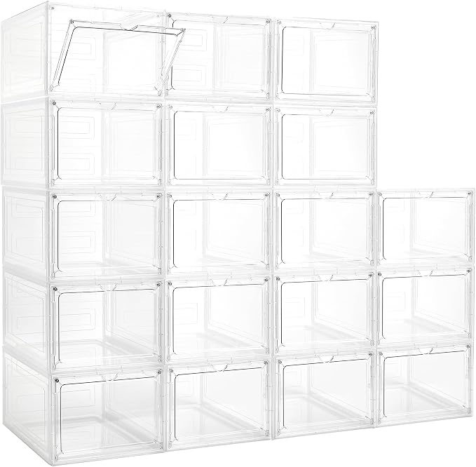 LXLXXL 18 Pack Storage Bins with Lids, 19 Qt Stackable Clear Storage Box | Plastic Storage Bins, Clear Acrylic Magnetic Door, Stackable Organizer Box, Display Case with Lid, for Home Office Organizing by LXLXXL