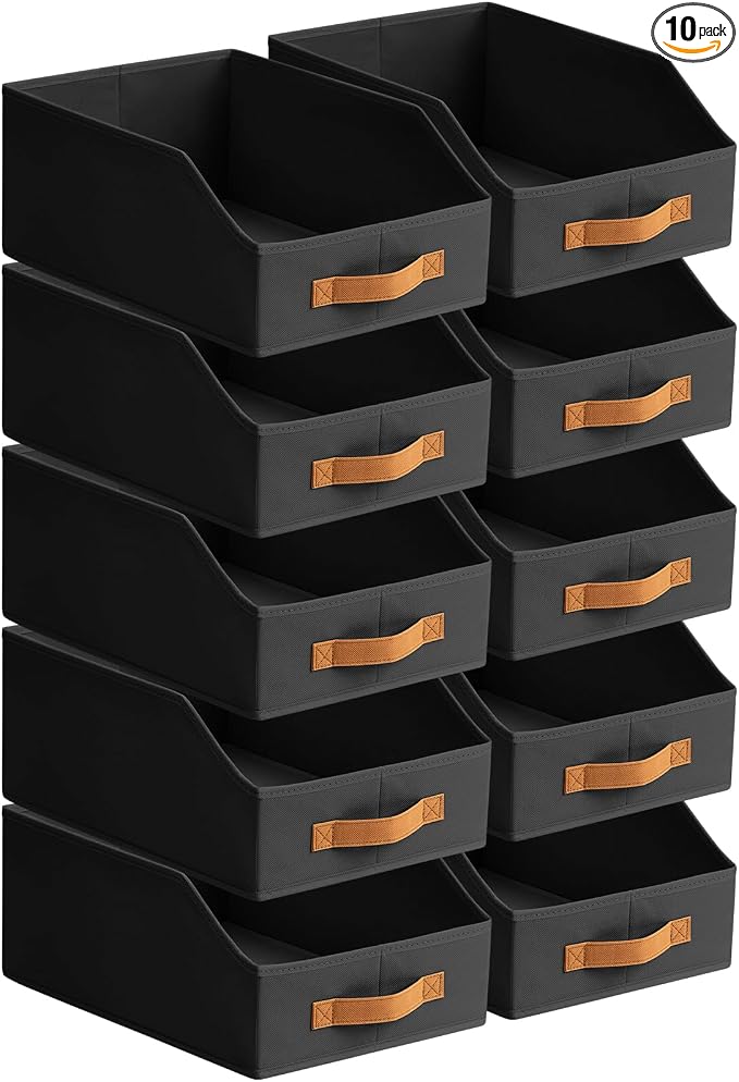 Fabric Storage Bins for Organizing - 10 Pack Large Trapezoid Collapsible Storage Bins with Front Handle, Closet Organizers and Storage for Bedroom, Home Shelves, Small Spaces, Black by Homsorout