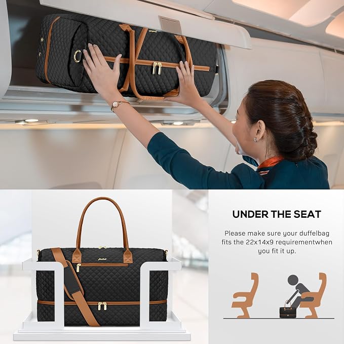 Travel Weekender Bags for Women: Overnight Bags with Shoe Compartment 3Pcs | Carry On Bag with Crossbody and Toiletry Bag, with Wet Dry Pocket For Hospital Overnight Airplane Approved Duffle Beige Brown - Image 7