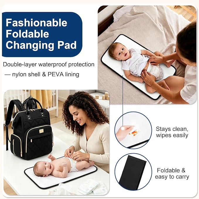Diaper Bag Backpack Travel Diaper Backpack, Large Baby Diaper Bag with Changing Pad Baby Bag for Boys Girls, Insulated Pockets, Waterproof Baby Backpack for Mom & Maternity (Black) - Image 4