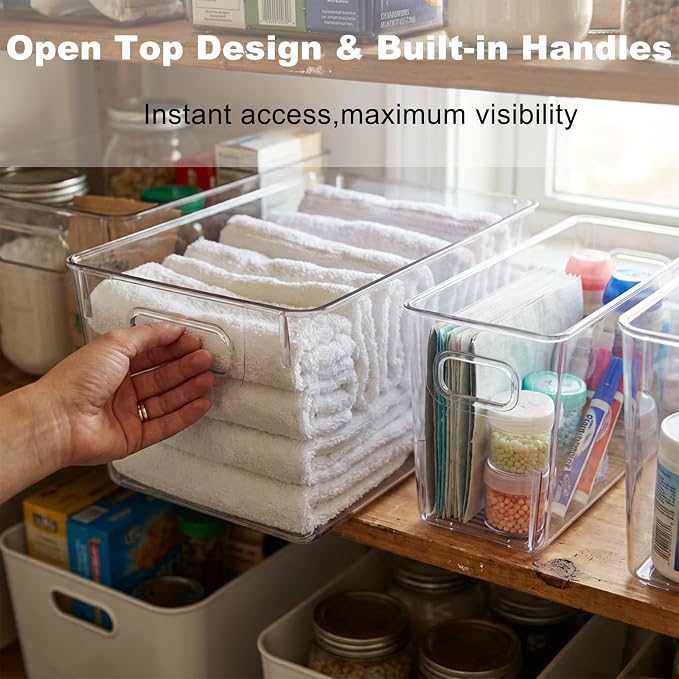 MOONEDGE 8 Pack Clear Plastic Storage Organizer Bins, 4 Large & 4 Narrow | Pantry Organizers and Storage, Clear Bins for Organizing, Narrow Storage Bins, Fruit Storage Containers for Fridge, Kitchen - Image 7