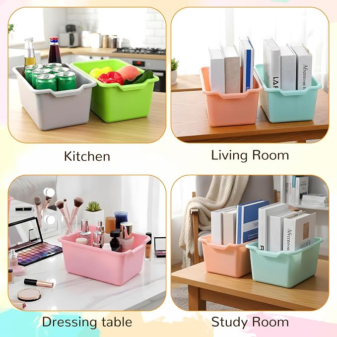 16 Pcs Plastic Book Bins, Scoop Front Cubby Storage Bins, 8 Color Stackable Organizer Tubs Containers Multi Functional Box for Books, Supplies, Home Office Playroom, 11.42x7.48x4.92 Inch - Image 6