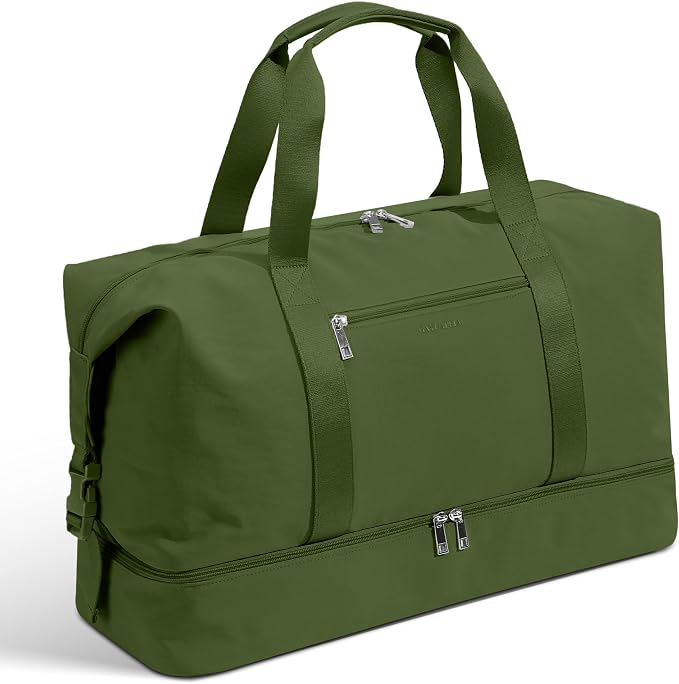 Oeihuivt Weekender Bags for Women - 21 Inch Large Travel Duffel Bag with Shoe Compartment, Heavy-Duty Canvas Leather Carry On Overnight Tote, Green by Oeihuivtweekenderbag