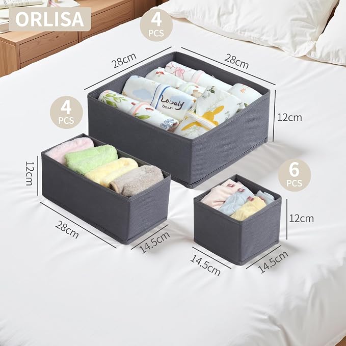 14 Pack Drawer Organizer for Clothes Dresser Organizer for Nursery-Perfect Baby Cloth Organizer and Storage General Nursery Organization or Dresser Drawer Organizer Bins Foldable Washable Grey - Image 3