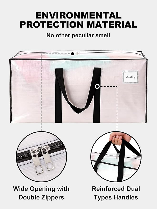 HOMESURE Supports 200lbs Heavy Duty Moving Bags - Strong Zipper & Wrap-Around Handles - Water-Resistant Storage Totes, Durable Alternative to Moving Boxes - 12 Pack - Semi-Transparent - Image 7