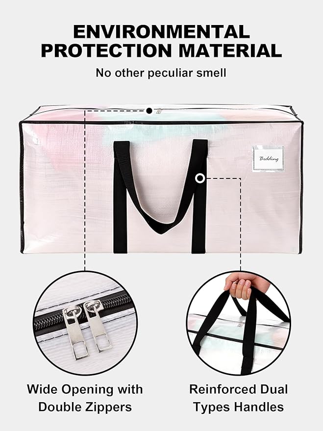 HOMESURE Supports 200lbs Heavy Duty Moving Bags - Strong Zipper & Wrap-Around Handles - Water-Resistant Storage Totes, Durable Alternative to Moving Boxes - 40 Pack - Semi-Transparent - Image 7