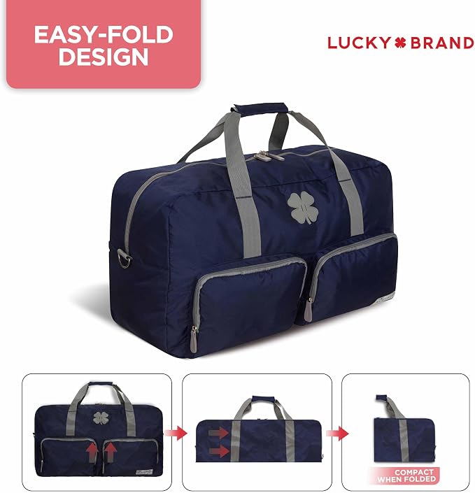 Lucky Brand Large Duffle Bag for Travel, Foldable Weekender Duffel bag | Travel Overnight Duffel bag, Adjustable Shoulder Strap, Front Zip Pockets, Spacious Capacity, Unisex Lightweight Travel Bag - Image 3