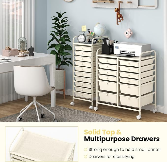 Giantex 12 Drawers Rolling Storage Cart, Classroom Organizers with Wheels for Tools Scrapbook Craft Paper Teacher Office School Supplies (Ivory) - Image 4