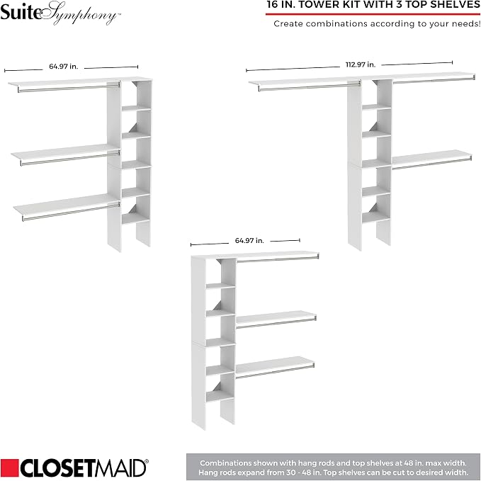 ClosetMaid SuiteSymphony Closet Organizer with Shelves and 2 Drawers, 16-Inch-Natural Gray - Image 4