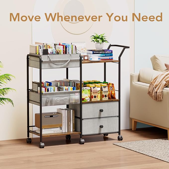 BBLIKE Diaper Caddy Organizer with Hanging Rack - 3 Tier Rolling Baby Storage Cart with Drawers and Side Pockets for Newborn Diaper Organization for Nursery, Crib, Bedroom, Changing Table, Gray - Image 7
