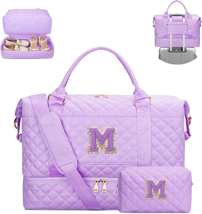 Teen Girl Gifts Weekender Travel Duffle Bags(Purple,M) | Girl Birthday Gift-Dance Gym Bag with Toiletry Bag-Weekender Bags with Shoe Compartment by Unknown