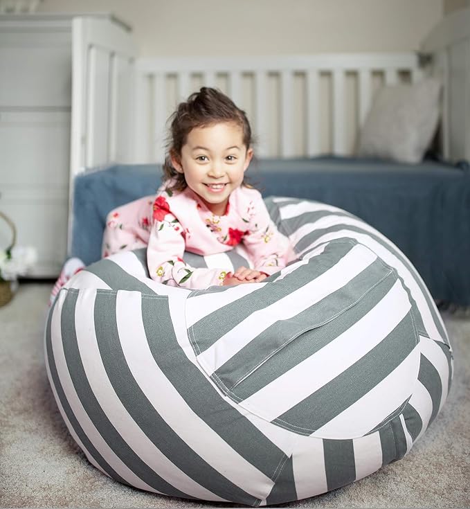 WEKAPO Stuffed Animal Storage Bean Bag Chair Cover for Kids | Stuffable Zipper Beanbag for Organizing Children Plush Toys Large Premium Cotton Canvas (Grey, X-Large) - Image 2