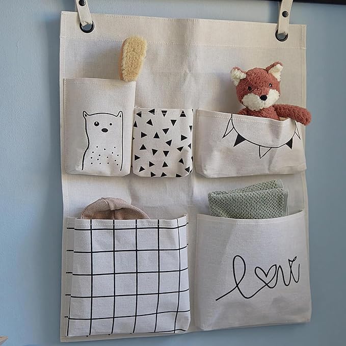 LOVE IT STORE IT Premium Hanging Organiser with 5 Pockets, Beige | Wardrobe organiser with 5 fabric pockets, ideal for toys, books and accessories, 60 x 50 cm - Image 2