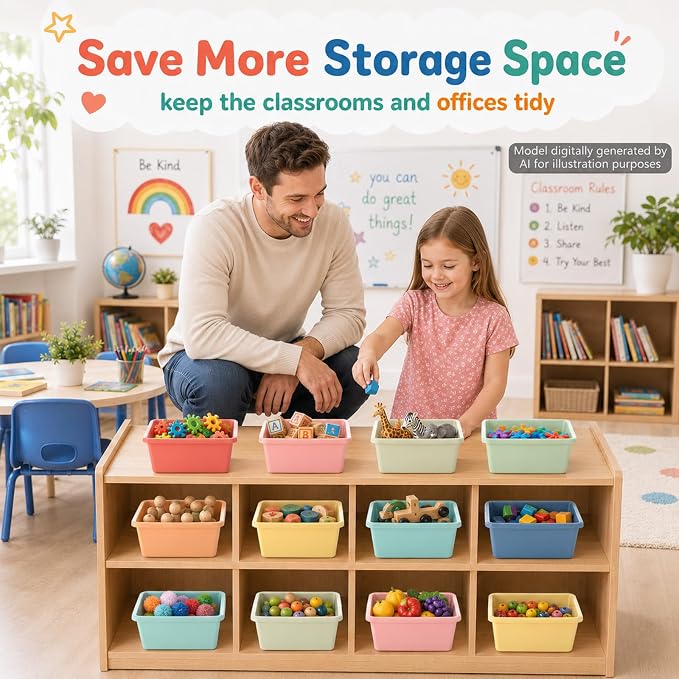 gisgfim 24 Pack Plastic Cubby Storage Bins Crew Toy Stackable Bin Classroom Plastic Cubby Bins Stackable Storage Containers Classroom Book Bin for Student Teacher School Office Home(Morandi) - Image 5