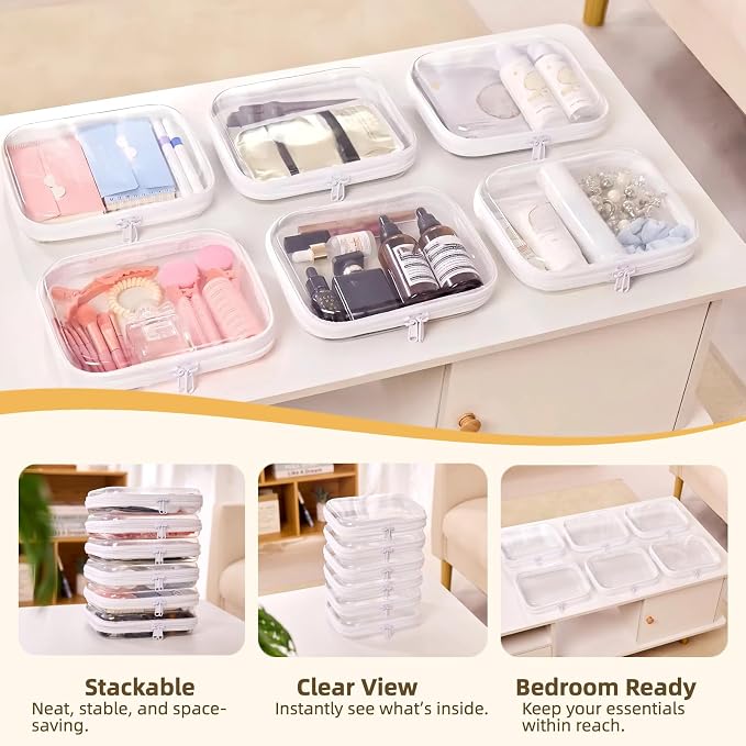 6-Pack Medium Clear Hard Shell Zipper Pouches, Clear Zipper Bags, Hard Case Pouches for Purse & Diaper Bag Organizer, and Travel Essentials (6M) - Image 3