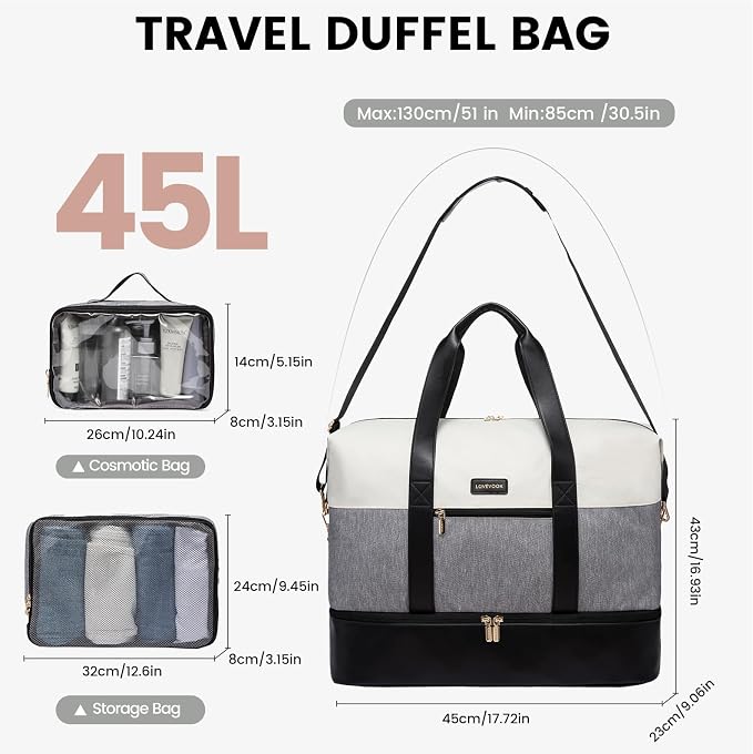 LOVEVOOK Weekender Bag for Women, Large Duffle Bag for Travel with 2 Packing Cubes, Carry on Overnight Bag with Shoe Compartment, Mom Hospital Bags for Labor and Delivery - Image 2