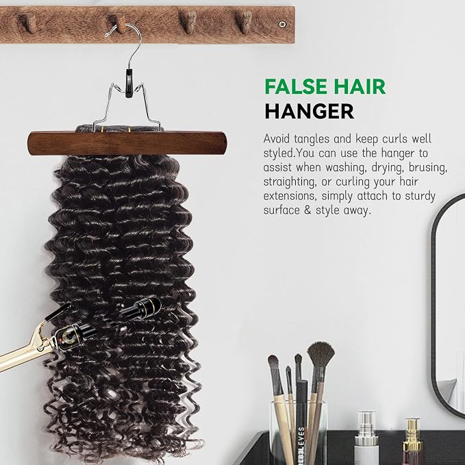Nature Smile Wooden Pants Hangers Non Slip Smooth Finish Solid Wood Clamp Skirt Hanger Hair Extension Hangers with 360° Swivel Hook (20Pcs, Retro) - Image 8