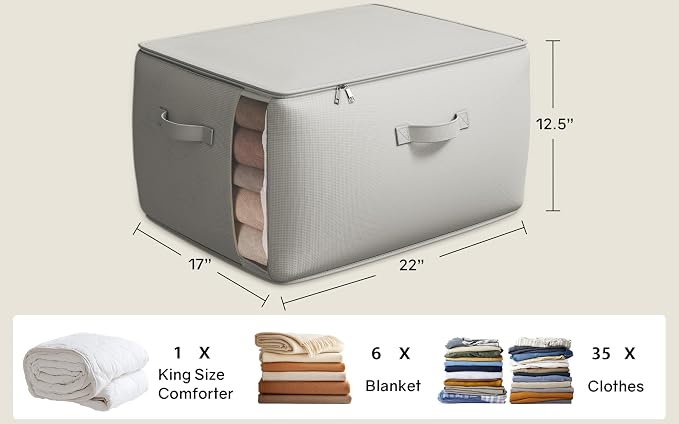 4 Pack Canvas Comforter Storage Bags for Clothes & King Comforters, Grey | 70L Capacity, Dual Zippers, Three Reinforced Handles, Foldable Canvas Design for Comforters, Blankets and Seasonal Clothing - Image 5