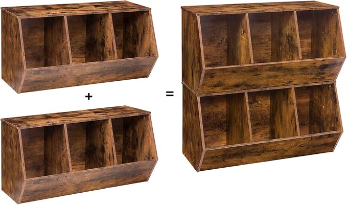 HOOBRO Toy Storage Cubby, Kids Bookshelf, Stackable 3-Bin Toy Storage Cabinet, Bookcase Footboard, Children's Toy Shelf, Suitable for Children's Room, Playroom, Hallway, Rustic Brown BF30CW01 - Image 4