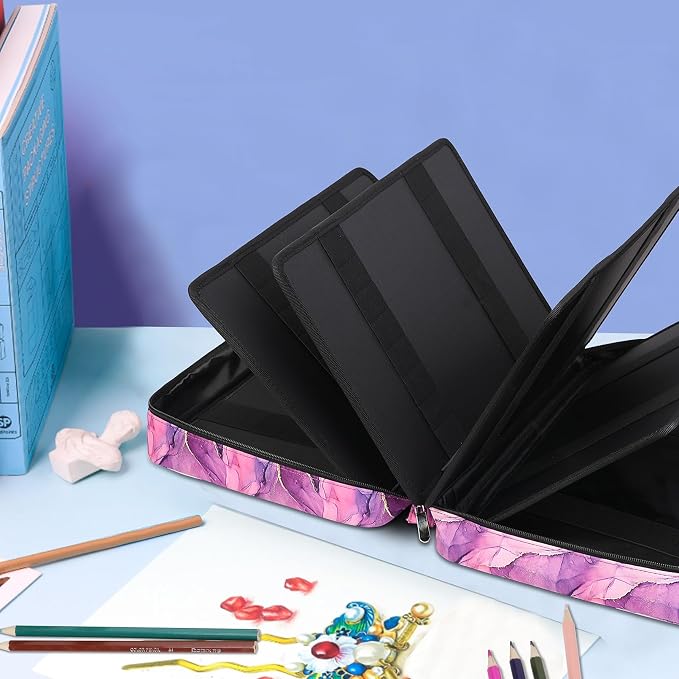 JAKAGO 480 Slots Colored Pencil Case Extra Large Capacity Pen Holder for Artist Painter Zipper Organizer Bag for Marker Highlighter Storage Case for Office Sketch Travel Supplies (Marble Purple) - Image 5