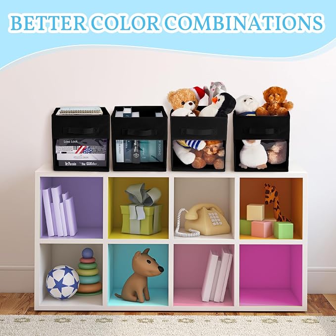 Marsui 12 Pcs Clear Cube Storage Bins Black Collapsible Kids Storage Bins Fabric Classroom Organizer with Window for Kid Playroom Room Daycare Nursery - Image 5