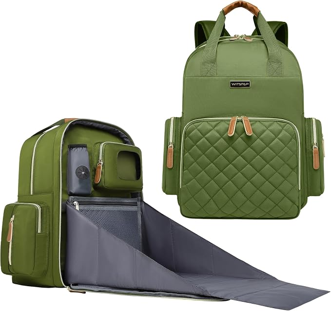Diaper Bag Backpack with Changing Station, Baby Diaper Organizer Travel Bag | Large Capacity Diaper Bag for Moms Dads - Fold Out Changing Pad, Insulated Pockets, Stroller Straps, Baby Eessentials by WITSTEP