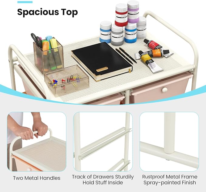 Giantex 10 Drawers Rolling Cart, Classroom Organizers, Storage Cart with Wheels, for Teacher Office Home School Supplies Tool Craft Art Paper, Multicolor - Image 7