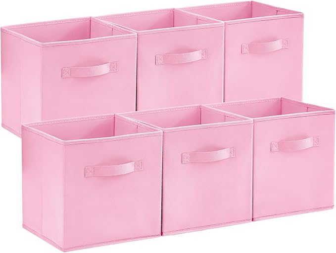 Lifewit Storage Cubes, 11 Inch Organizer Bins, 18L Pink, 6 Packs | Foldable Decorative Fabric Storage Baskets for Organizing Home Organizers with Handles for Shelves, Closet by Lifewit