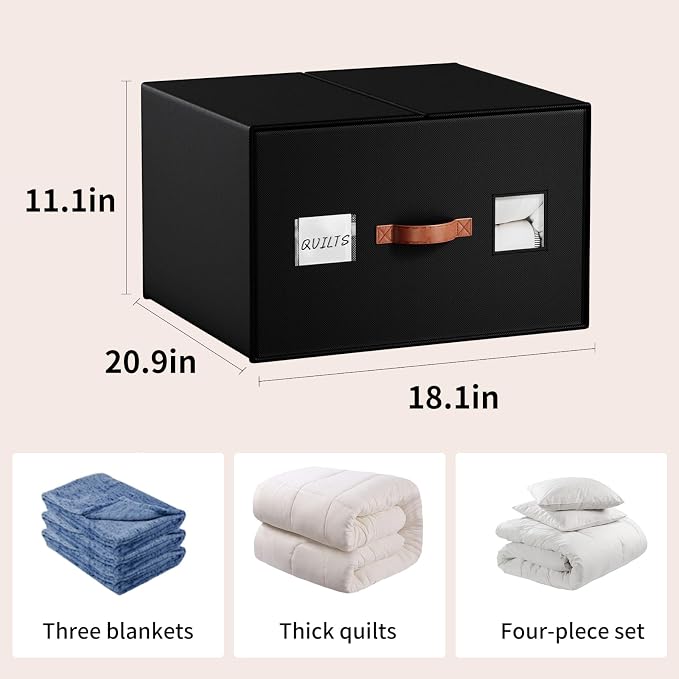 EE-RoomWorld 2 Pack Large blanket Storage Organizers, 70L black comforter storage bags with Reinforced Walls ，Foldable 21"x18"x11" Space-Saving Design for Bedding Storage & sheet Organize - Image 2