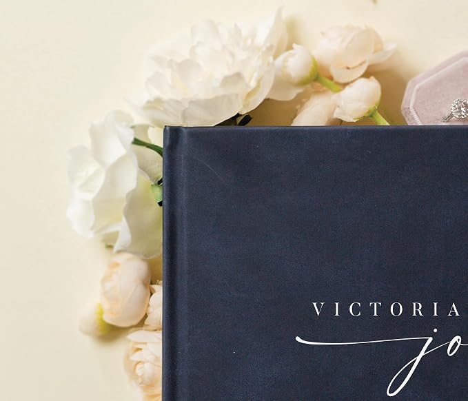 Personalized Guest Book - 11.5" x 8.5" Custom Bride & Groom Names with Bookmark and Hard Cover 140 GSM Blank Pages, for Weddings Guest Book, Engagements, Birthdays, Special Events, Navy - Image 3