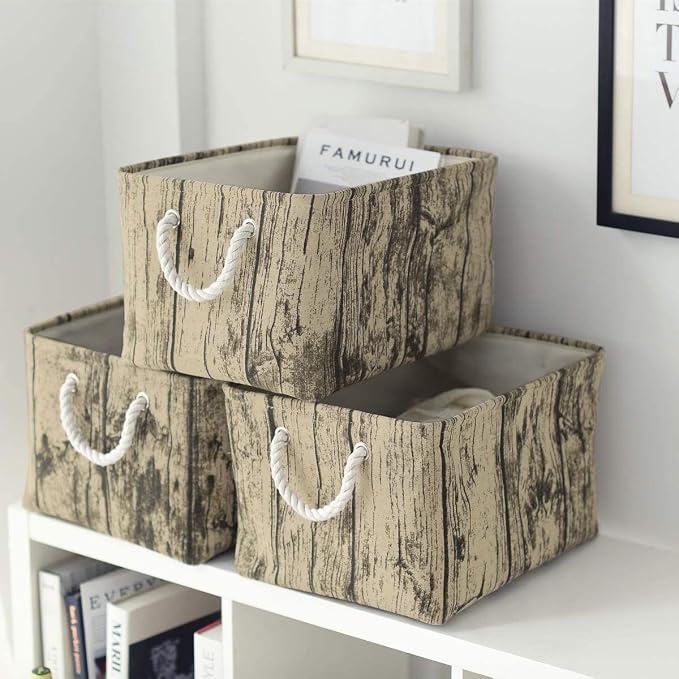 TcaFmac Fabric Storage Basket, Decorative Canvas Storage Bins Baskets for Gifts Empty Tree Stump - Image 5