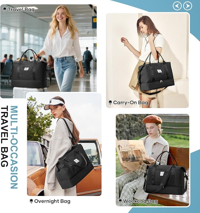 Weekender Bags for Women, Personal Item Travel Bag with Shoes Compartment | Vacuum Overnight Travel Duffel Bag with Air Pump & Compression Pocket - Image 9