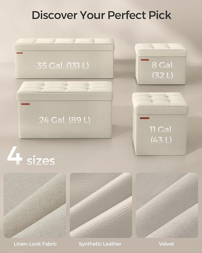 SONGMICS MAZIE Collection - 43 Inches Folding Storage Ottoman Bench, Ottoman Foot Rest, End of Bed Bench, Storage Chest, Load 660 lb, for Living Room, Bedroom, Entryway, Cream White ULSF77BE - Image 7