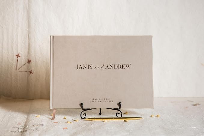 Personalized Guest Book - 11.5" x 8.5" Premium Custom Guest Signing Book with Bookmark and Blank Pages for Wedding Reception Table Decoration Engagement Birthday Party Event, Taupe - Image 5