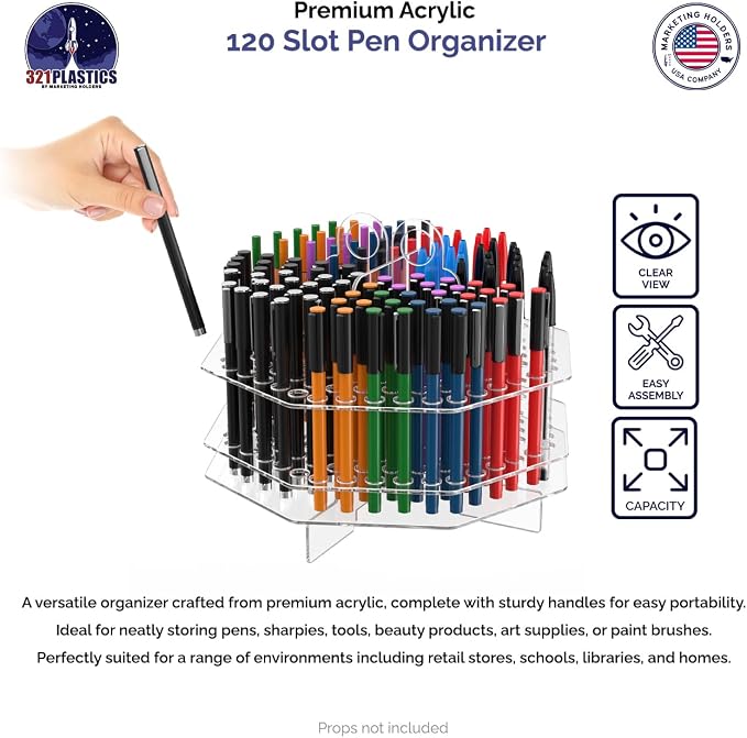 Marketing Holders 4 Pack Beaded Pen Holder Makeup Brush Organizer Clear Acrylic Multi Hole Sleek Look Display Marker Caddy for Schools Retail Stores and Craft Supply Warehouses - Image 6