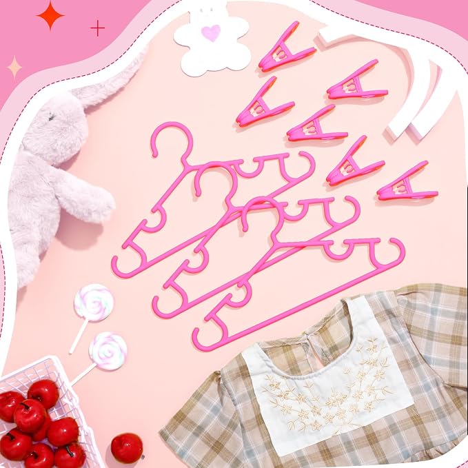 Hsei Baby Hanger with Clip for Pant,120 Packs Total,Hot Pink,10.6 Inch | 40 Kids Plastic Hanger with 80 Clips for Newborn, Nursery, Daycare, Preschool, Closet, Wardrobe Organizer for Baby Shower - Image 5