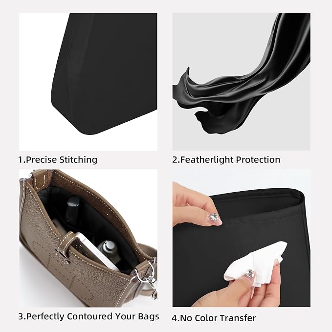 DGAZ Silk Purse Organizer Insert for Evelyne Bag(23,Black) | Soft and Lightweight,Perfect Fit,Multi-pocket Storage,Bag Protector,Luxury Bag Care,Handmade,for Smooth Bag Organizer - Image 3